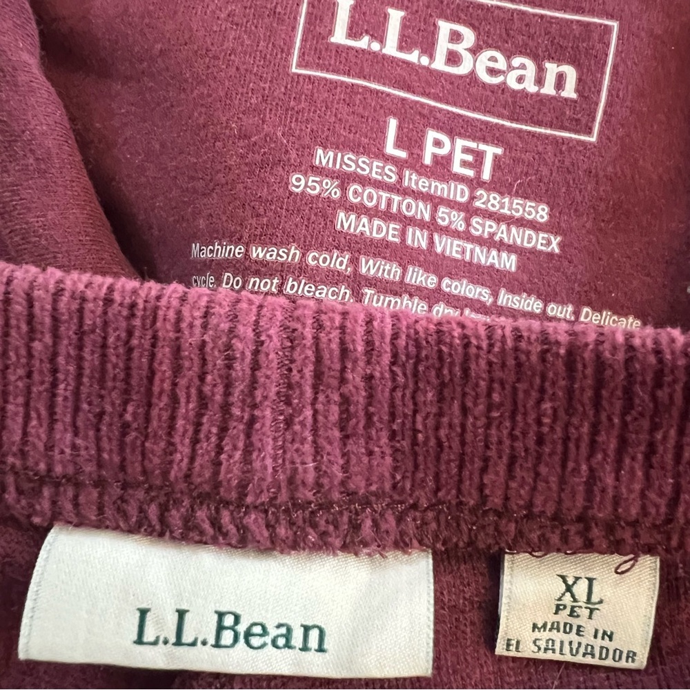 2 Pc LL Bean Corduroy Wide Leg Knit Pull On pants‎ Jacket LP / XL ribbed Merlot - Picture 7 of 11